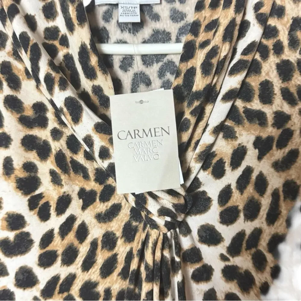Carmen Marc Valvo 3/4 Sleeve Animal Print Top Sz XS NWT - Picture 4 of 5